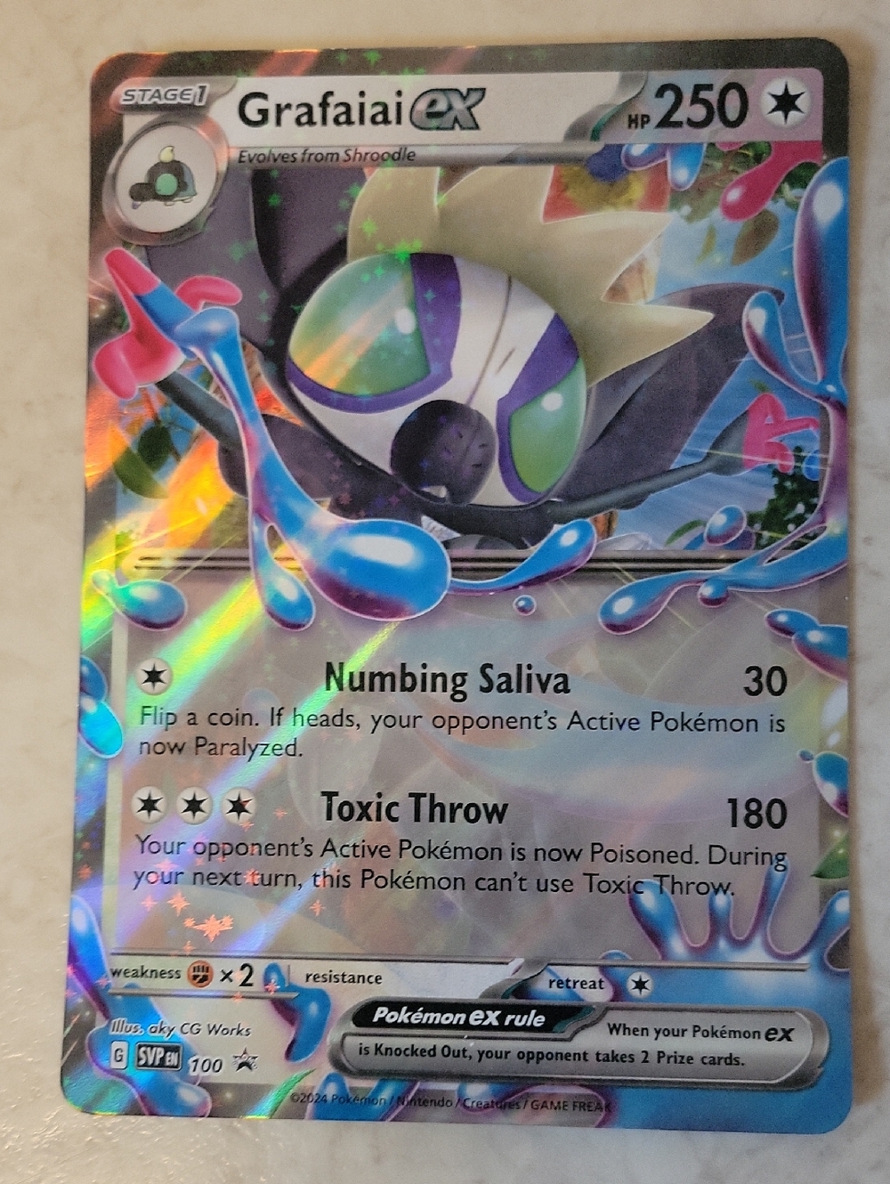 Pokemon Grafaiag ex Holographic Card - Purple, Blue, Green, Silver Jumbo Card